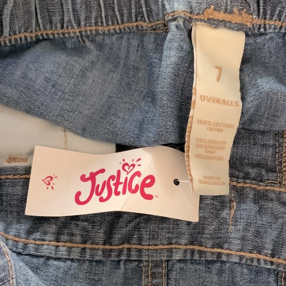 NWT Justice Girls Size 7 Adjustable Denim Overalls